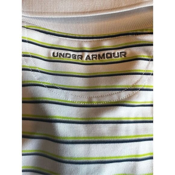 UNDER ARMOUR Heatgear Loose Golf Shirt Size L White Green Blue Stripes polo - Picture 6 of 7
